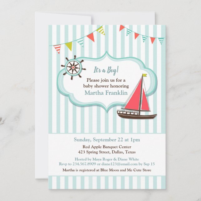 Baby Shower Sailing Boat Boy Invitation (Front)