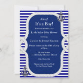 Baby Shower Sailor Boy Blue Stripe Blonde Invitation (Back)