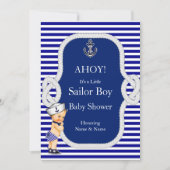 Baby Shower Sailor Boy Blue Stripe Blonde Invitation (Front)