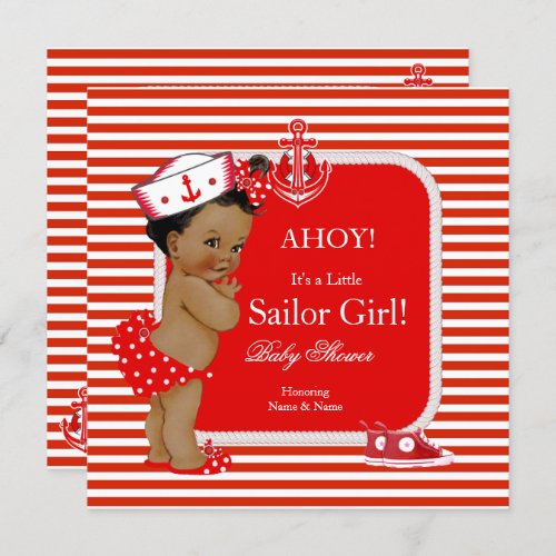 Baby Shower Sailor Girl Red White Stripe Ethnic Invitation