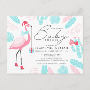 BABY SHOWER Santa Claus Flamingo Invitation Postcard