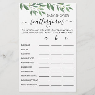 Baby Shower Scattergories party editable game