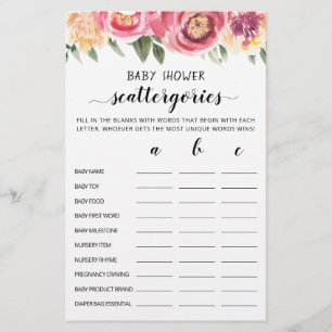 Baby Shower Scattergories party editable game
