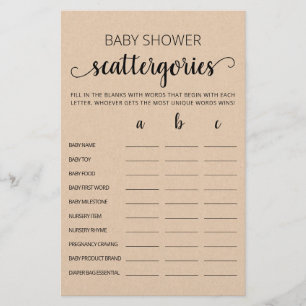 Baby Shower Scattergories party game