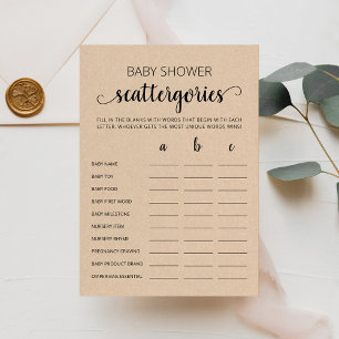 Baby Shower Scattergories party game Card