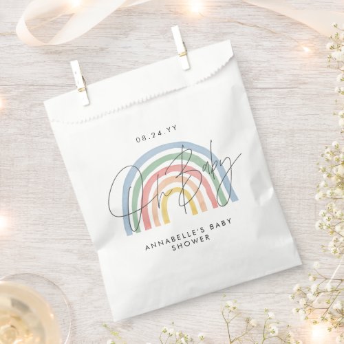 Baby shower script colorful watercolor rainbow favor bag