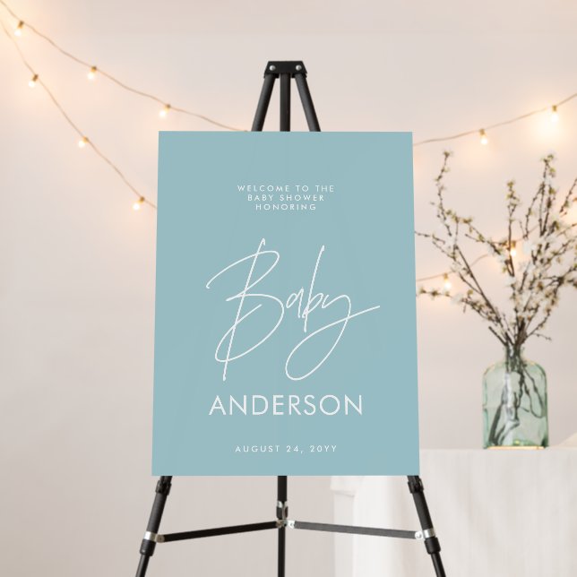 Baby shower script modern baby blue elegant foam board (In Situ (Stand))