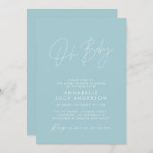 Baby shower script modern baby blue stylish invitation (Front/Back)