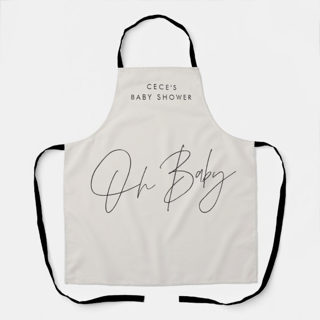 Baby shower script modern black and cream elegant apron (Front)