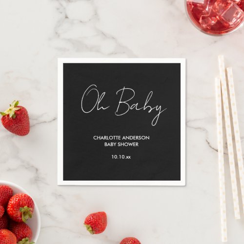 Baby shower script modern black and white elegant napkins