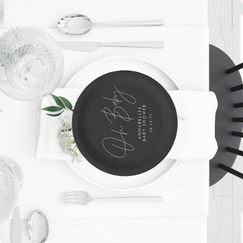 Baby shower script modern black and white elegant paper plates