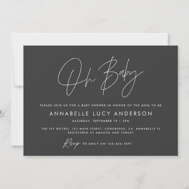 Baby shower script modern black white boho invitation (Front)