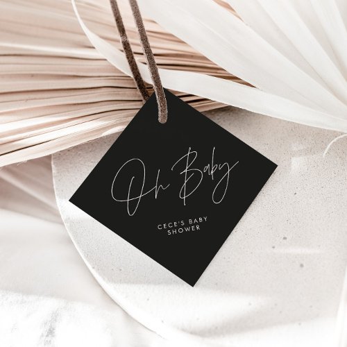 Baby shower script modern black white eleganT Favor Tags