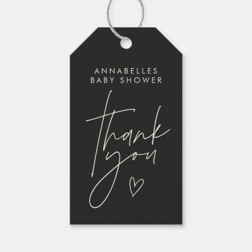 Baby shower script modern black white elegant gift tags