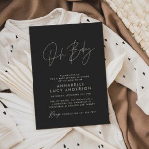 Baby shower script modern black white elegant invitation