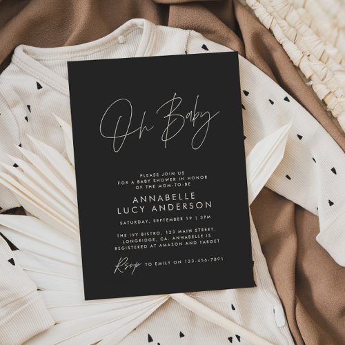 Baby shower script modern black white elegant invitation