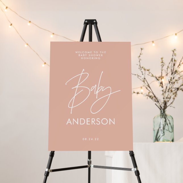 Baby shower script modern blush pink elegant foam board (In Situ (Stand))