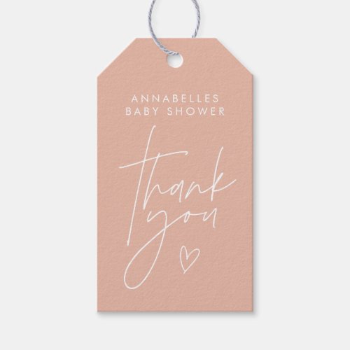 Baby shower script modern blush pink elegant gift tags