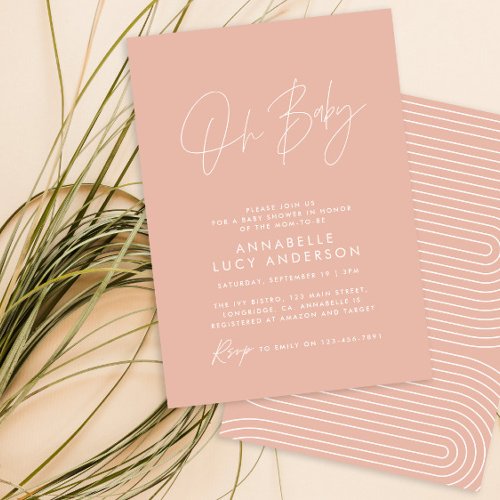 Baby shower script modern blush pink elegant invitation