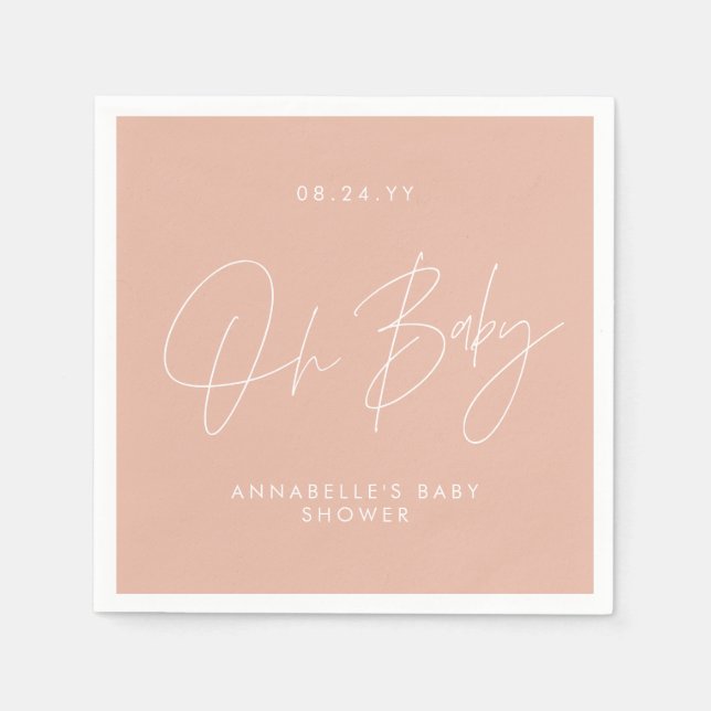 Baby shower script modern blush pink elegant napkins (Front)