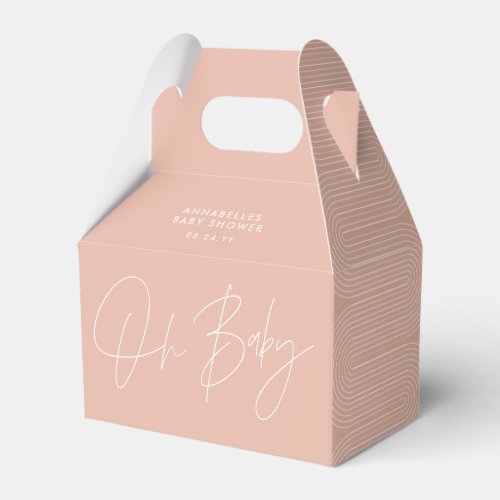 Baby shower script modern blush pink geometric favor boxes