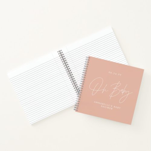 Baby shower script modern blush pink guest notebook