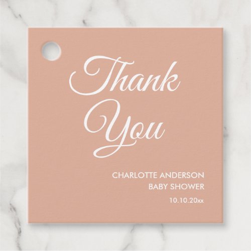 Baby shower script modern blush pink thank you favor tags