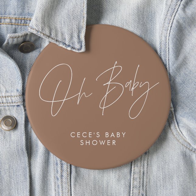Baby shower script modern boho natural brown button (In Situ)