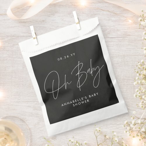 Baby shower script modern bold black guest favor bag