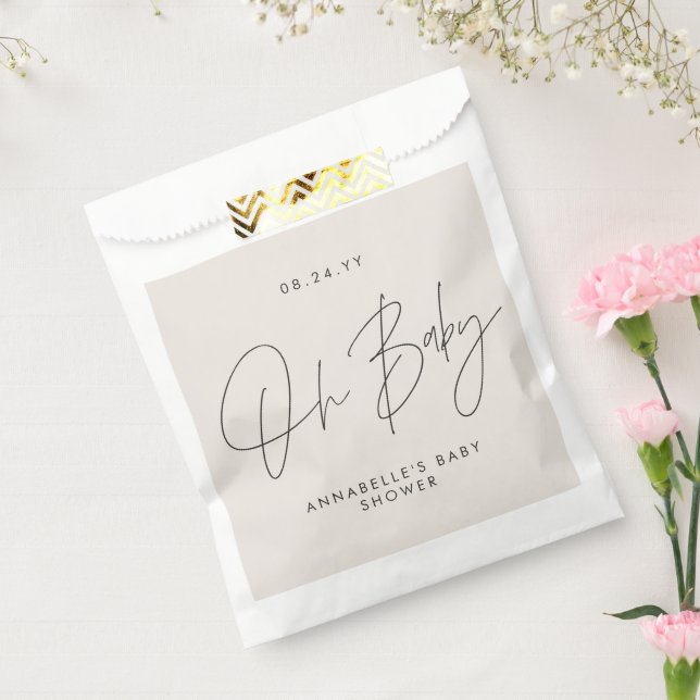 Baby shower script modern bold cream black guest favor bag (Sealed)