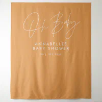 Baby shower script modern bold orange elegant tapestry