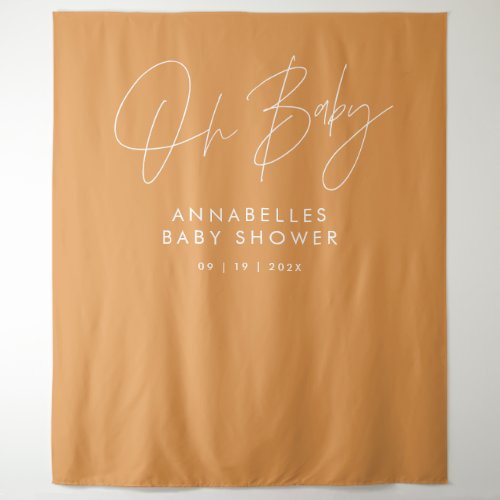 Baby shower script modern bold orange elegant tapestry