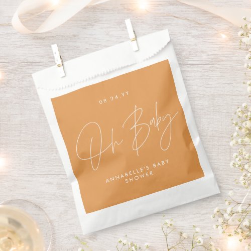 Baby shower script modern bold orange guest favor bag