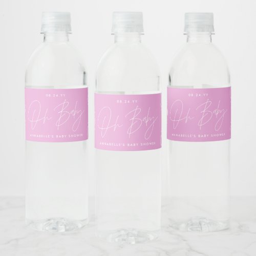 Baby shower script modern bright pink elegant water bottle label