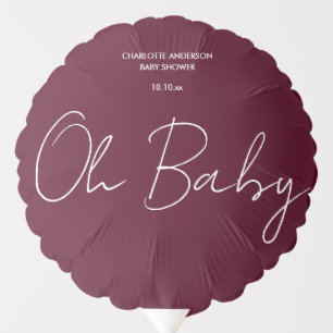 Baby shower script modern burgundy elegant balloon