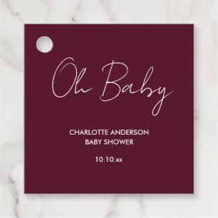 Baby shower script modern burgundy elegant favor tags