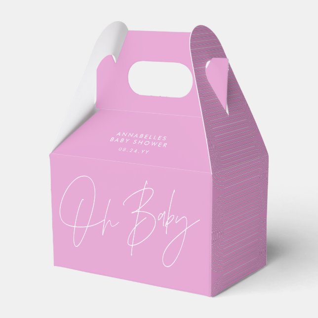 Baby shower script modern cerise pink geometric favor boxes (Front Side)