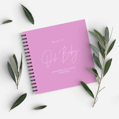 Baby shower script modern cerise pink guest notebook