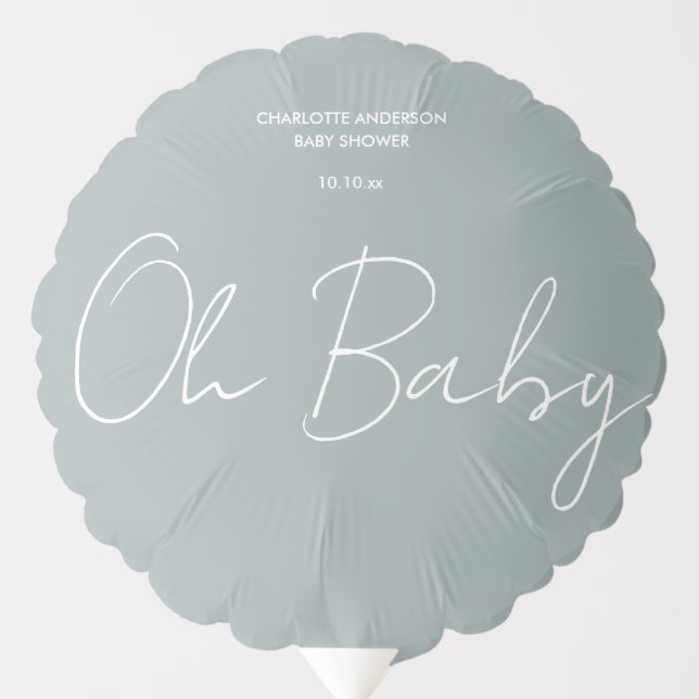 Baby shower script modern dusty blue elegant balloon (Front)