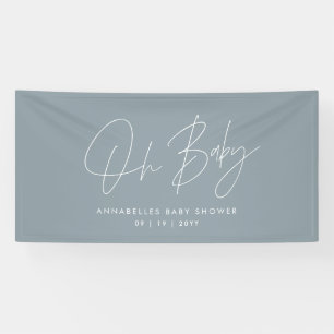 Baby shower script modern dusty blue elegant banner