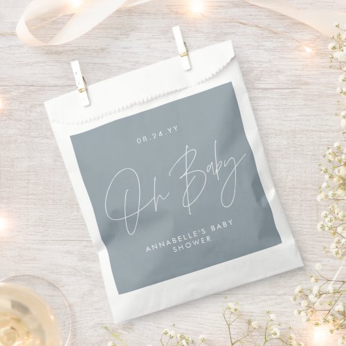 Baby shower script modern dusty blue favor bag