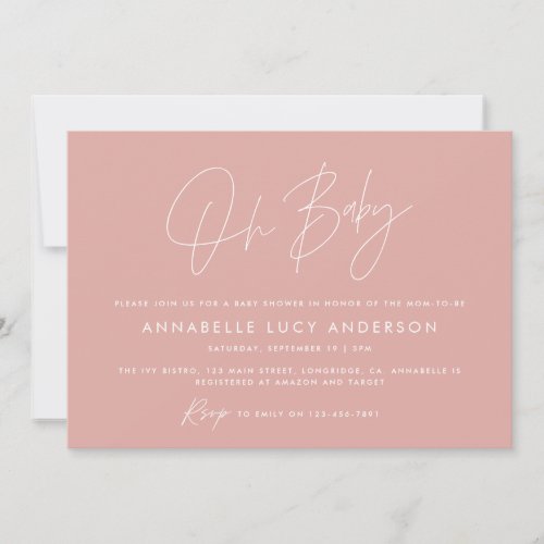 Baby shower script modern elegant photo rose pink invitation