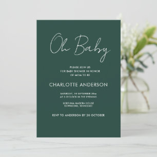Baby shower script modern emerald green elegant invitation