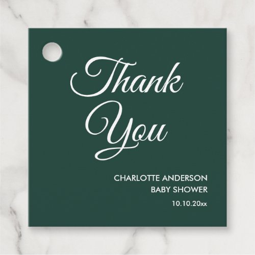 Baby shower script modern emerald thank you favor tags