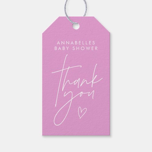 Baby shower script modern girly cerise pink simple gift tags