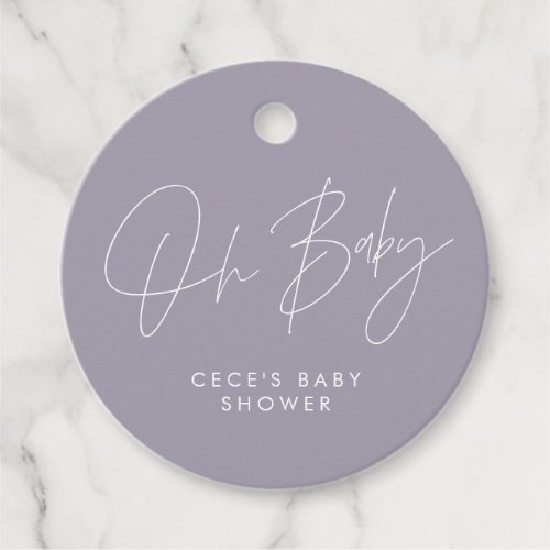 Baby shower script modern girly lilac purple chic favor tags