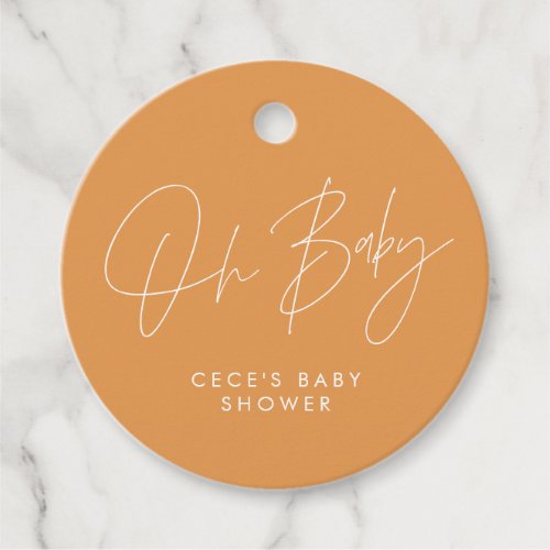 Baby shower script modern girly orange elegant favor tags