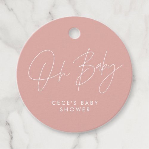 Baby shower script modern girly rose pink elegant favor tags