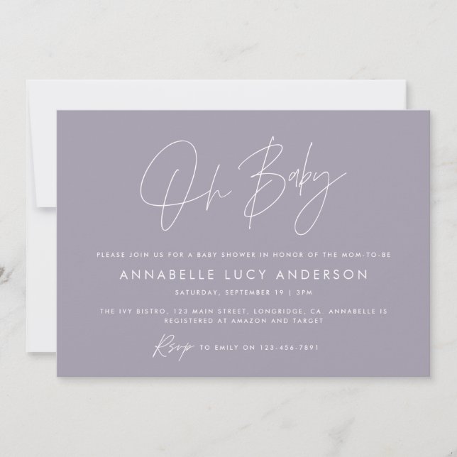 Baby shower script modern lilac purple boho invitation (Front)