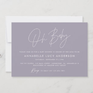 Baby shower script modern lilac purple boho invitation
